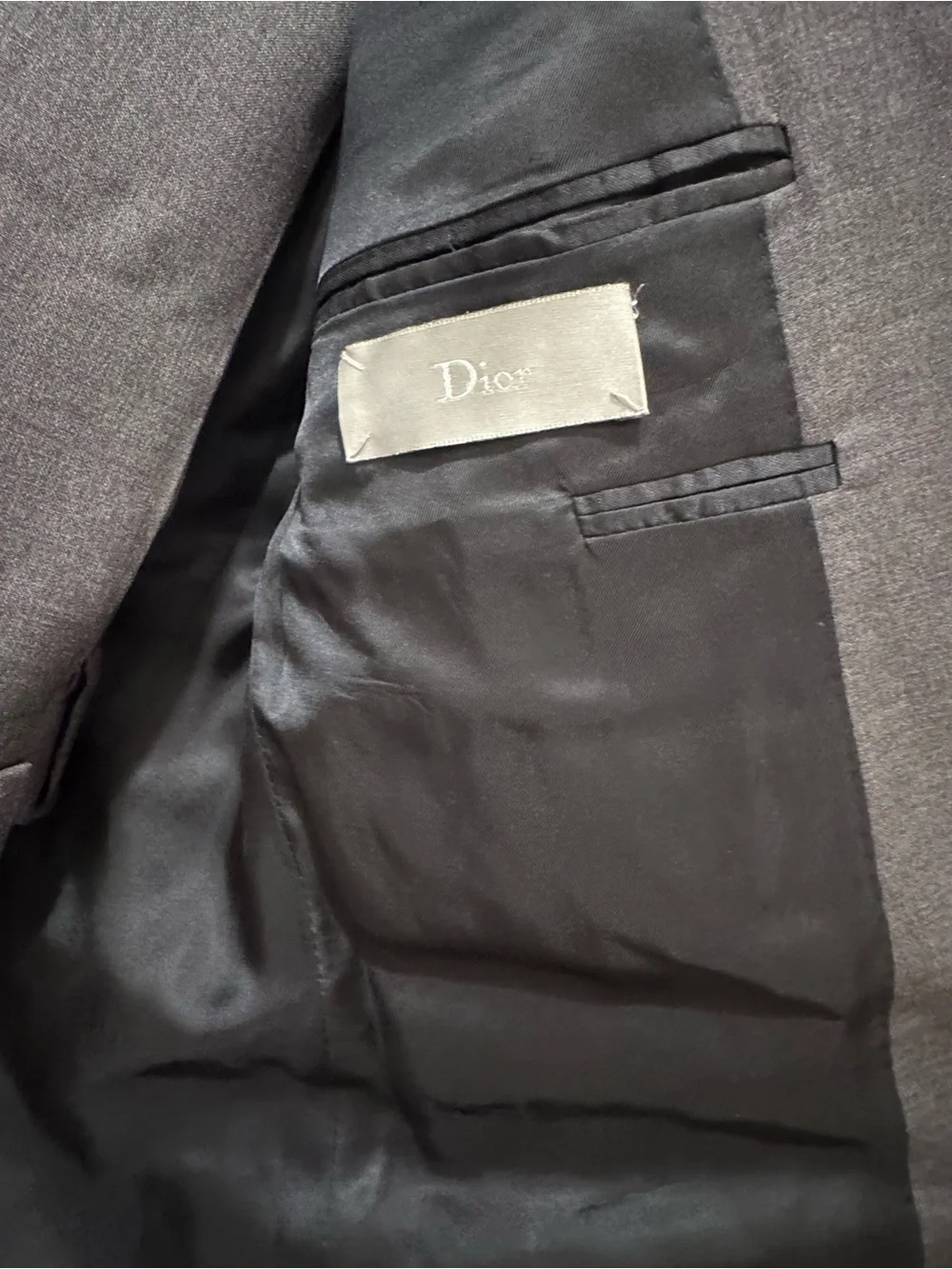 Dior Men's Gray Two-Piece Suit JACKET 48, TROUSERS 50.